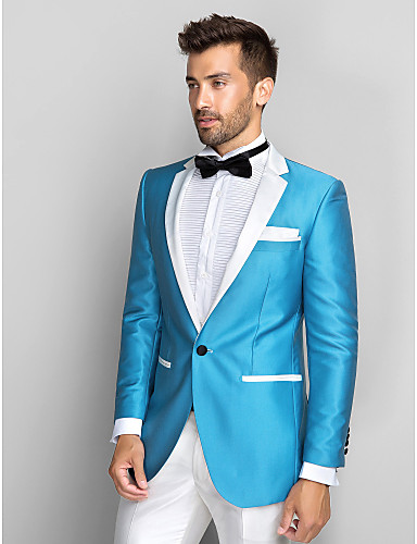 Blue&amp;White Polyester Slim Fit Two-Piece Tuxedo