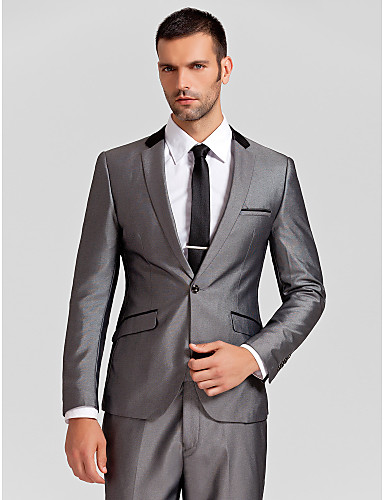 Gray Polyester Tailored Fit Two-Piece Suit
