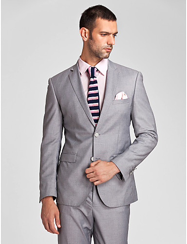 Gray Polyester Tailored Fit Two-Piece Suit