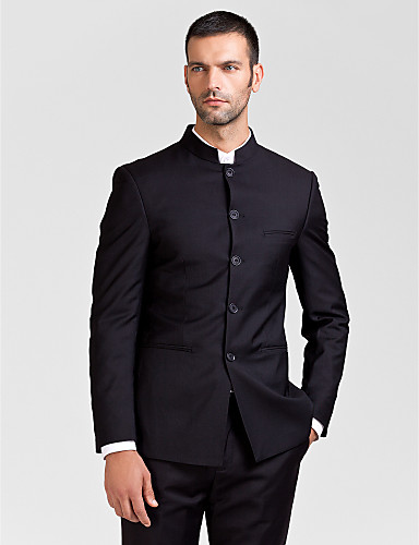 Black Polyester Tailored Fit Two-Piece Suit