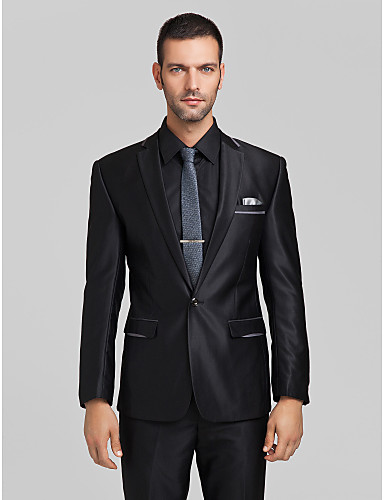 Black Polyester Tailored Fit Two-Piece Suit