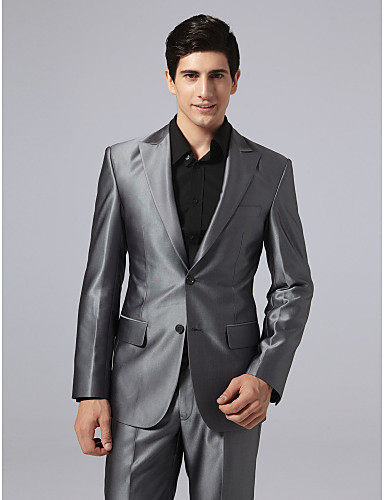 Single Breasted Two-button Peak Lapel Center-vented Steel Gray Groom Tuxedo