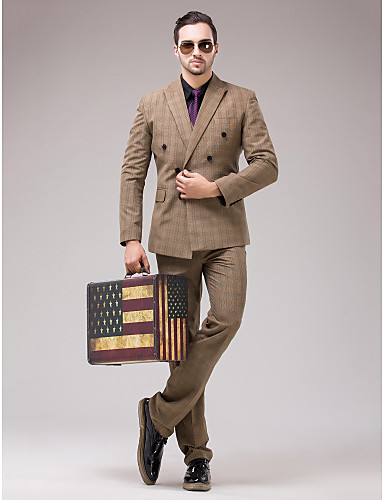 Brown Polyester Slim Fit Three-Piece Suit
