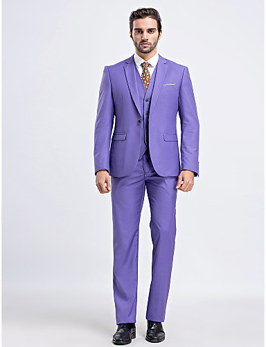 Lavender Polyester Slim Fit Three-Piece Suit