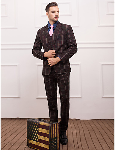 Coffee Polyester Slim Fit Three-Piece Suit