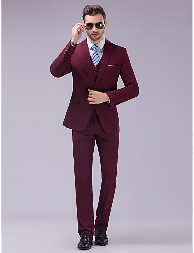 Burgundy Serge Slim Fit Three-Piece Suit