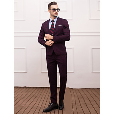 Dark Navy&amp;Red Polyester Slim Fit Three-Piece Suit