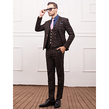 Dark Gray&amp;Light Blue Polyester Slim Fit Three-Piece Suit