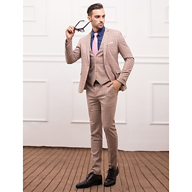 Light Brown Polyester Slim Fit Three-Piece Suit