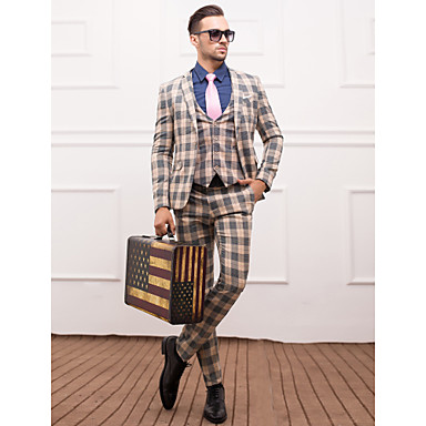 Champagne&amp;Dark Blue Polyester Slim Fit Three-Piece Suit
