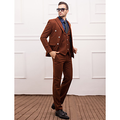 Brown Polyester Slim Fit Three-Piece Suit
