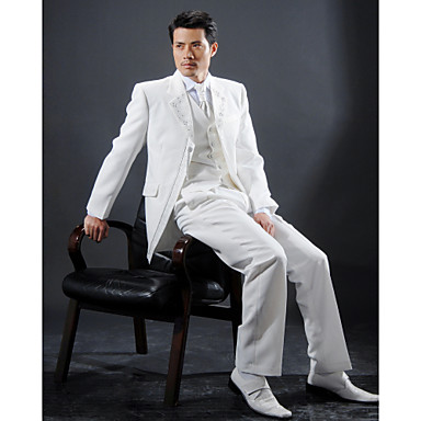 White Polyester Slim Fit four-Piece Tuxedo