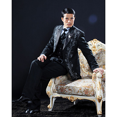 Black Polyester Slim Fit Four-Piece Tuxedo