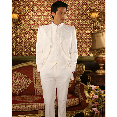 White Polyester Slim Fit Three-Piece Tuxedo
