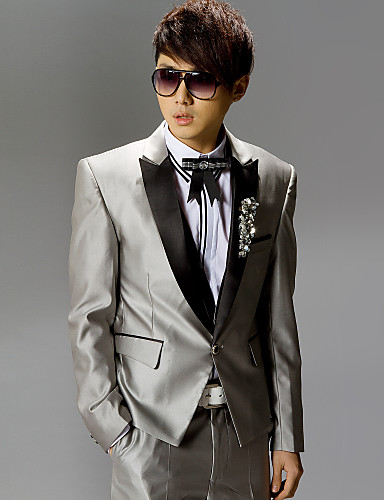 Gray Polyester Slim Fit Two-Piece Tuxedo