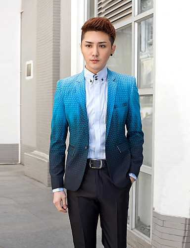 Blue&amp;Black Print Slim Fit Tuxedo In Polyester