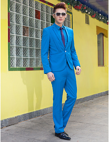 Blue Solid Slim Fit Tuxedo In Polyester