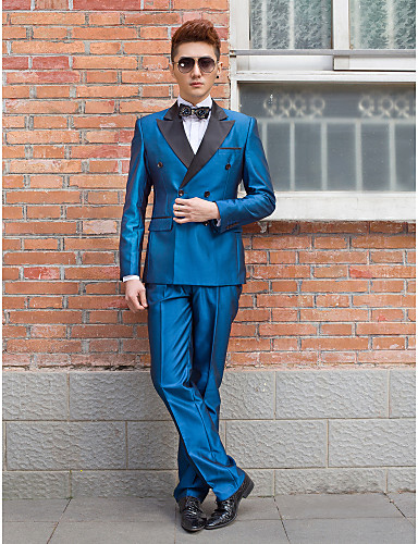 Black&amp;Blue Solid Slim Fit Tuxedo In Polyester