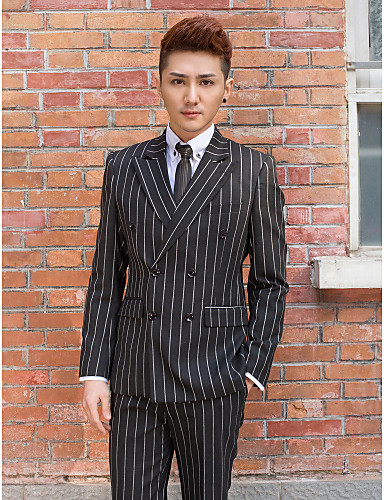 Black&amp;White Stripes Slim Fit Tuxedo In Polyester