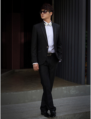 Black Solid Slim Fit Tuxedo In Polyester
