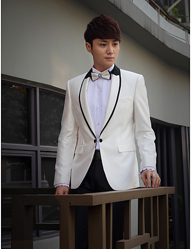 White&amp;Black Solid Slim Fit Tuxedo In Polyester