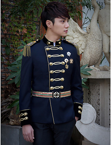 Dark Blue Solid Slim Fit Tuxedo In Polyester