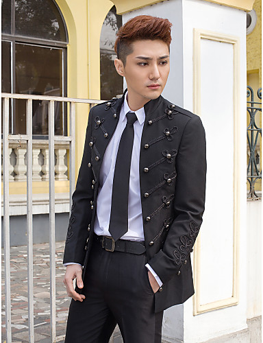Black Solid Slim Fit Tuxedo In Polyester
