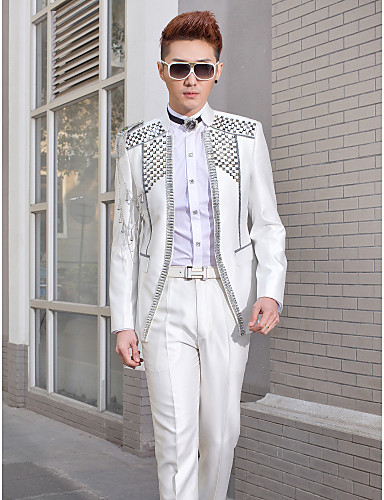 White Solid Slim Fit Tuxedo In Polyester