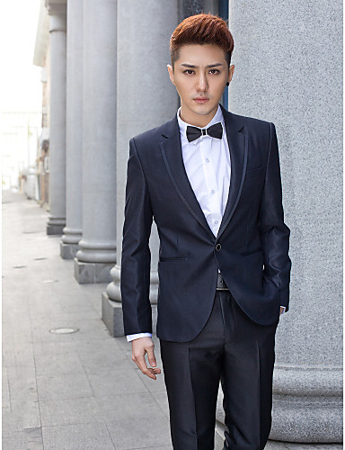 Black Solid Slim Fit Tuxedo In Polyester