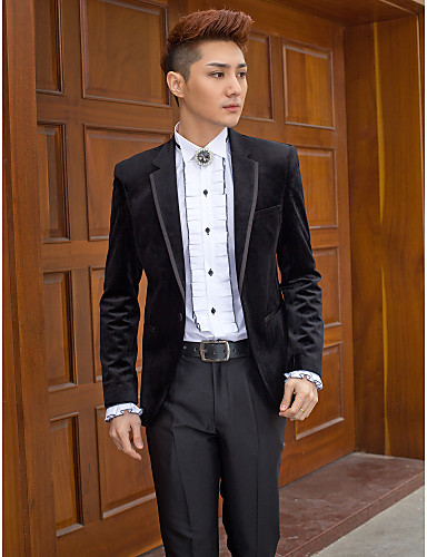 Black Solid Slim Fit Tuxedo In Polyester