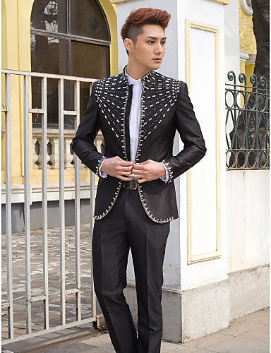 Black Solid Slim Fit Tuxedo In Polyester