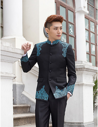 Black&amp;Blue Solid Slim Fit Tuxedo In Polyester