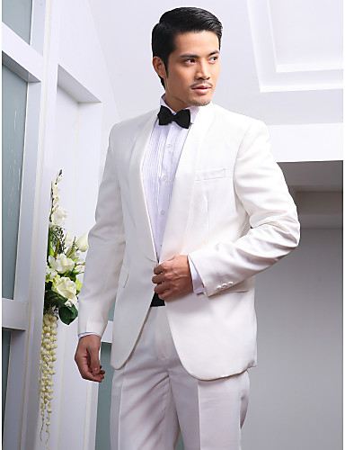 White Solid Slim Fit Tuxedo In Polyester