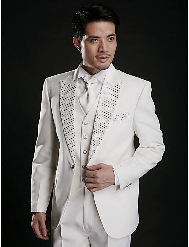 White Solid Slim Fit Tuxedo In Polyester
