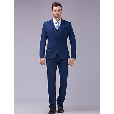 Blue Solid Slim Fit Suit In Polyester Three-Piece