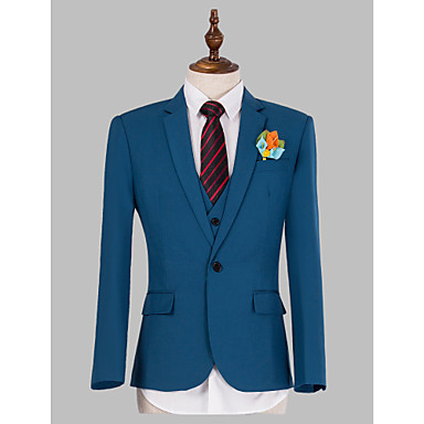 Blue Solid Slim Fit Suit In Polyester Three-Piece