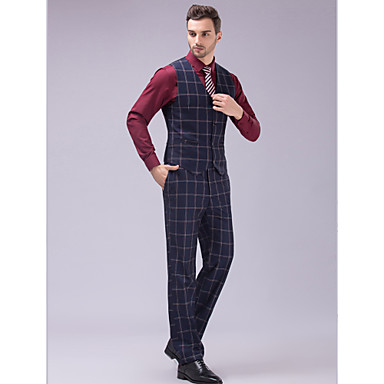 Dark Navy Tattersall Slim Fit Suit In Polyester Three-Piece