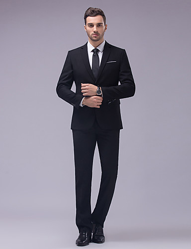 Suits Tailored Fit Slim Notch Two-Button Cotton/Polyester Solid 2 Pieces Black