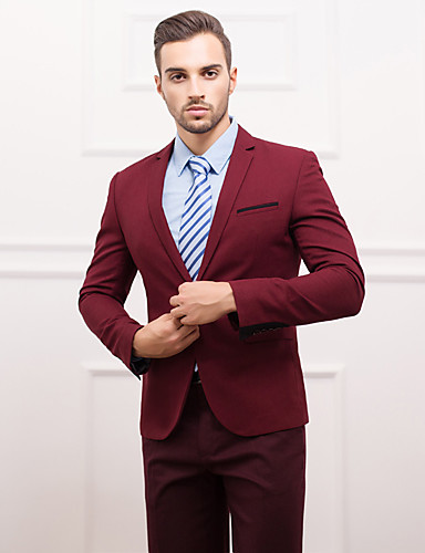 Suits Slim Fit Slim Notch One-Button Polyester Solid 1 Piece burgundy