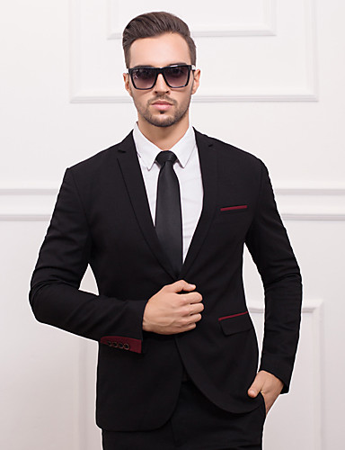 Suits Slim Fit Slim Notch One-Button Polyester Solid 1 Piece Black
