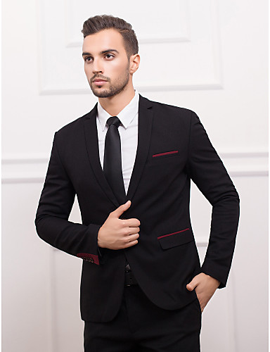Black&amp;Burgundy Polyester Slim Fit Suit Jacket