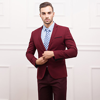 Suits Slim Fit Slim Notch One-Button Polyester Solid 1 Piece burgundy