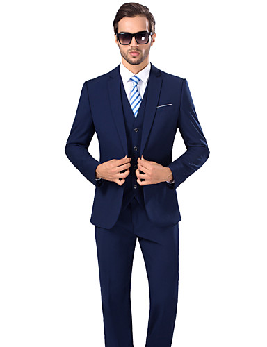 Suits Standard Fit Notch Viscose/Serge Solid 3 Pieces Royal Blue