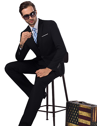 Suits Tailored Fit Notch Single Breasted One-button Viscose/Serge Solid 3 Pieces Black