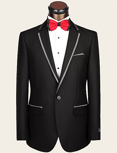 Suits Slim Fit Notch Single Breasted One-button Wool Solid 2 Pieces Black