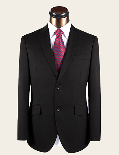 Suits Standard Fit Notch Single Breasted Two-buttons Wool Solid 2 Pieces Black
