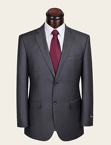 Suits Standard Fit Notch Single Breasted Two-buttons Wool Solid 2 Pieces Gray