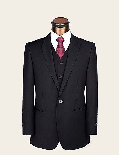 Suits Standard / Slim Fit Notch Single Breasted One-button Wool / Viscose Solid 2 Pieces Black