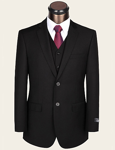 Suits Standard /Overweight / Obesity Fit Notch Single Breasted Two-buttons Wool / Viscose Solid 2 Pieces Black