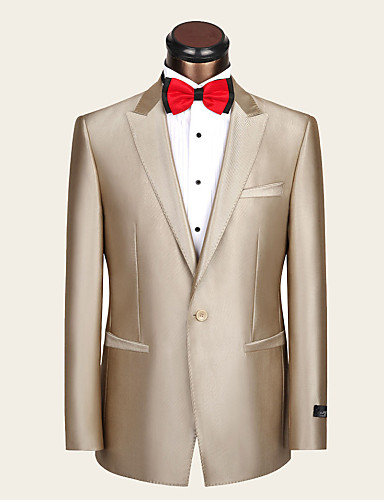 Suits Slim Fit Notch Single Breasted One-button Wool / Viscose Stripes 2 Pieces Champagne